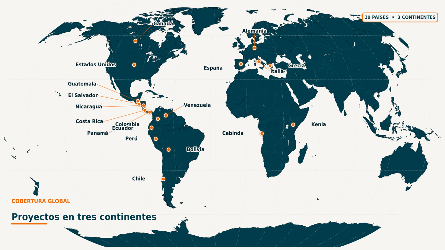 Mapa de proyectos LiDAR Latinoamérica en 19 países